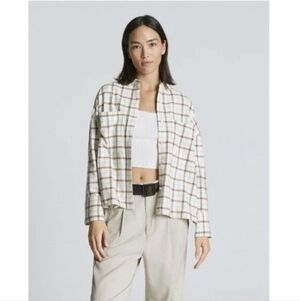Everlane Boxy Flannel Cream Brown Plaid Button Down Shirt Sz Women's Medium NWT